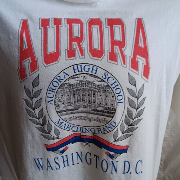 Vintage Mens T-shirt Single Stitch XL 90s Aurora Washington Marching Band White - Picture 2 of 6